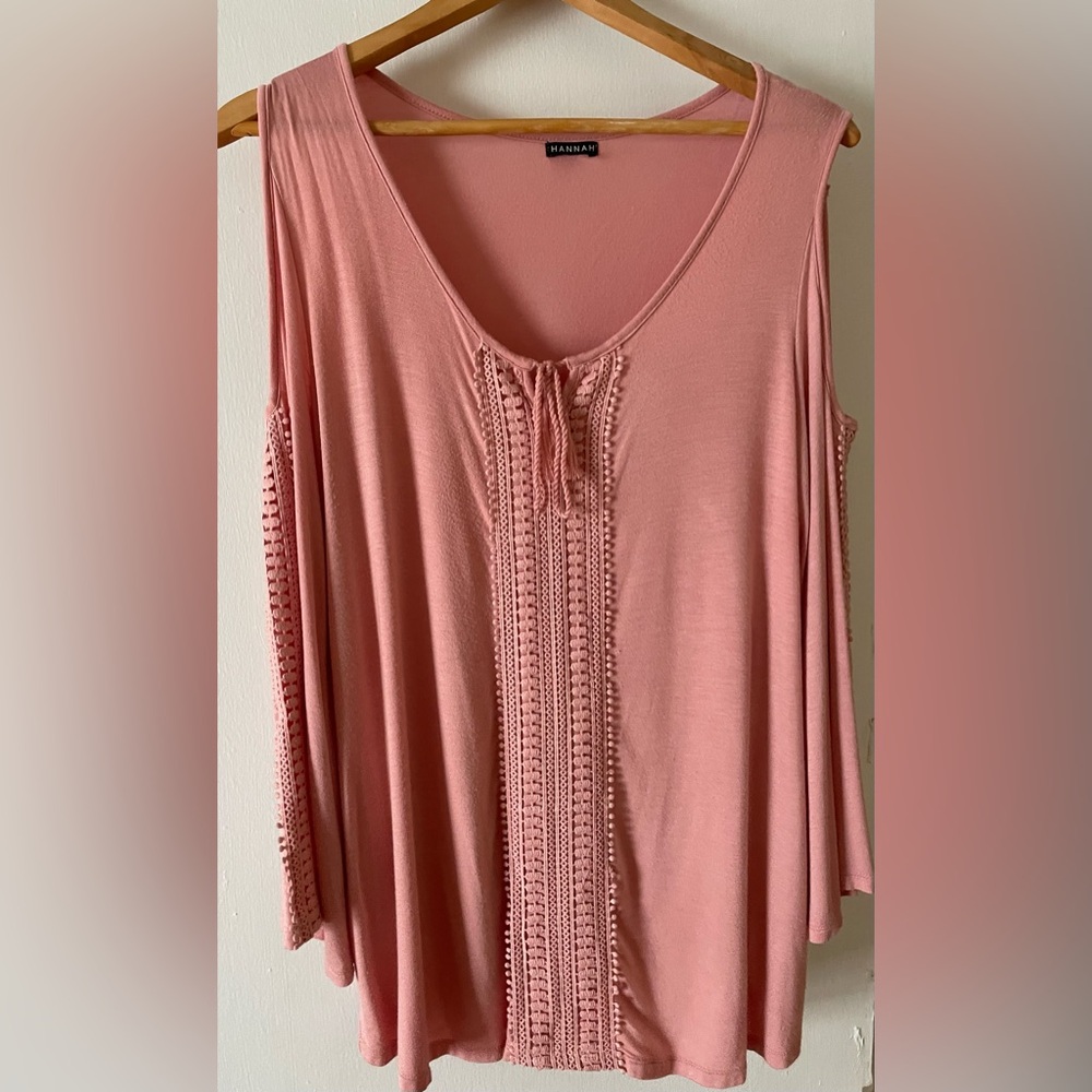Cold shoulder long sleeve light pink blouse